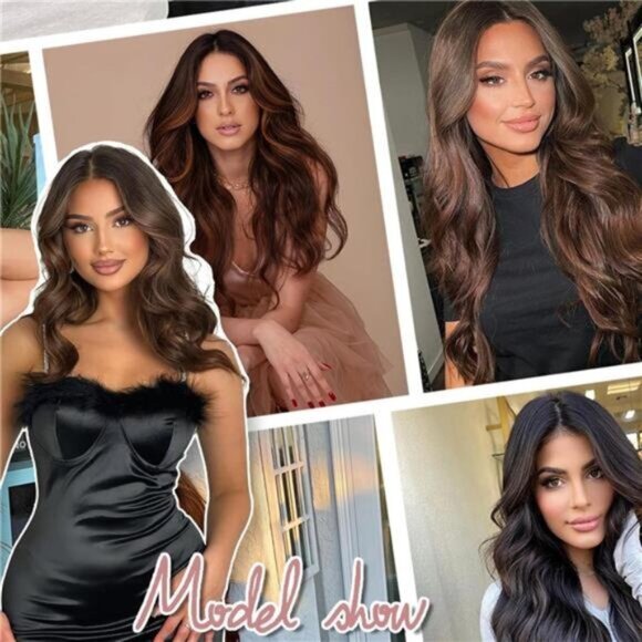 Hair Extensions 4 Secure Clips in, Light Ash Brown with Blonde Highlights - Picture 4 of 6